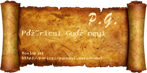 Páricsi Gyöngyi névjegykártya